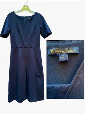 Brooks Brothers Navy Short-Sleeve A-Line Midi Dress